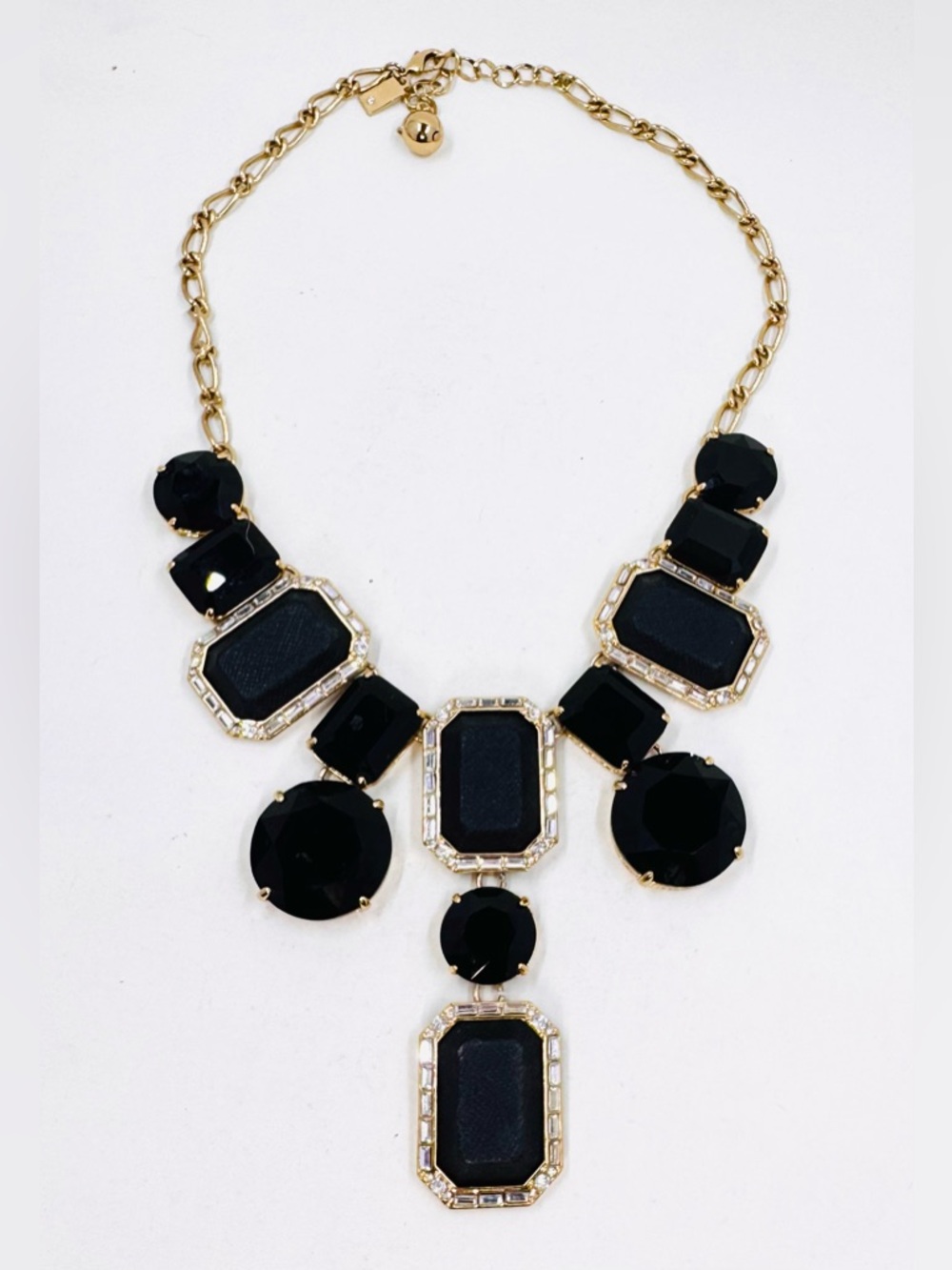 Kate Spade Gold-Tone Statement Necklace W/Black Gemstone & Rhinestone Accents